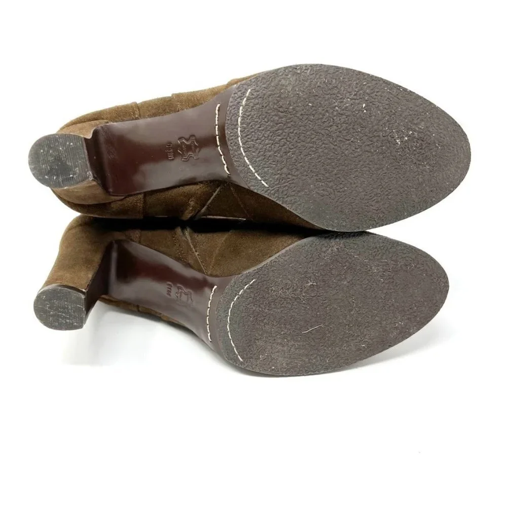 Tory Burch Boots Women's Size 11 Lan Gray Brown Milan Suede Heeled Buckle Bootie